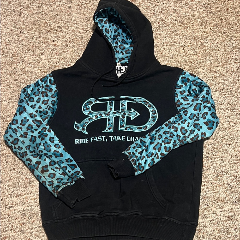 Rocket Donkey RD rodeo Black and Blue Leopard Print Hoodie
